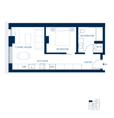 Floor plan for studio, 1 bath, 516 sqft